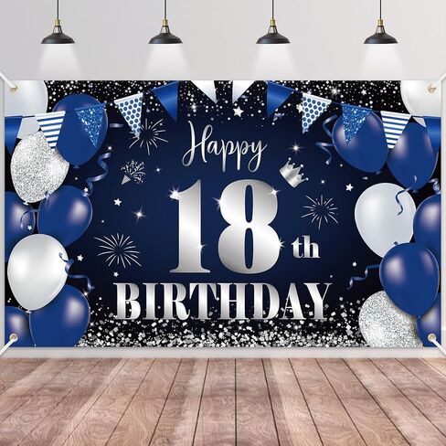 Happy 60th Birthday Banner for Men, Navy Blue Black Silver Happy 60 Years Decorations Fabric Backdrop, 180×110cm Photo Background Signs for Men's 60th Birthday Party Decor in Saudi Arabia