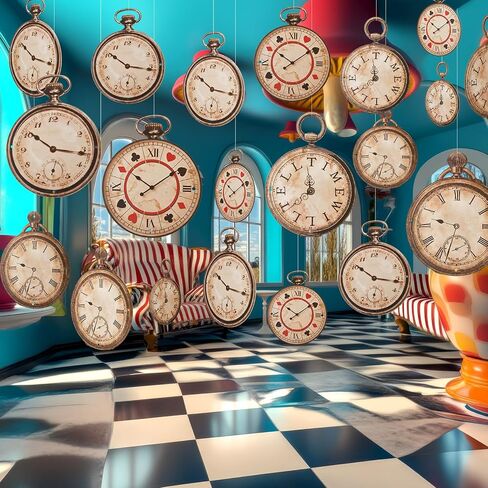 Epakh 20 Pcs Vintage Clock Cardboard Hanging Banner Wonderland Tea Party Decoration Wonderland Clock Garland Decoration Background for Birthday Baby Shower Party Supplies Girls Princesses in Saudi Arabia
