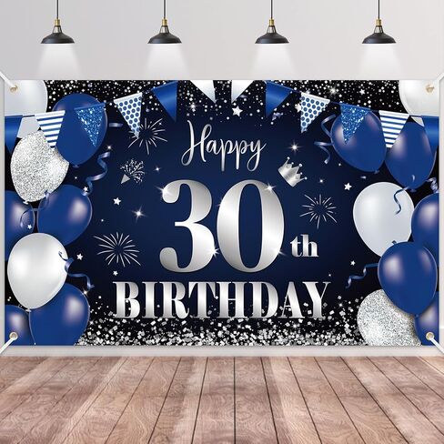 Happy 60th Birthday Banner for Men, Navy Blue Black Silver Happy 60 Years Decorations Fabric Backdrop, 180×110cm Photo Background Signs for Men's 60th Birthday Party Decor in Saudi Arabia