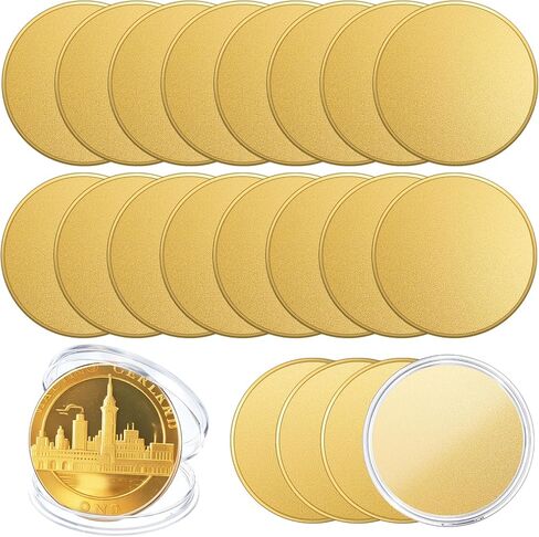 20 PCS Blank Coins for Engraving, 40mm Brass Coin Blanks Brass Copper Coins Custom Challenge Coin Metal Stamping Blanks with Acrylic Protection Box for DIY Crafts Travel Commemorative Collection in Saudi Arabia