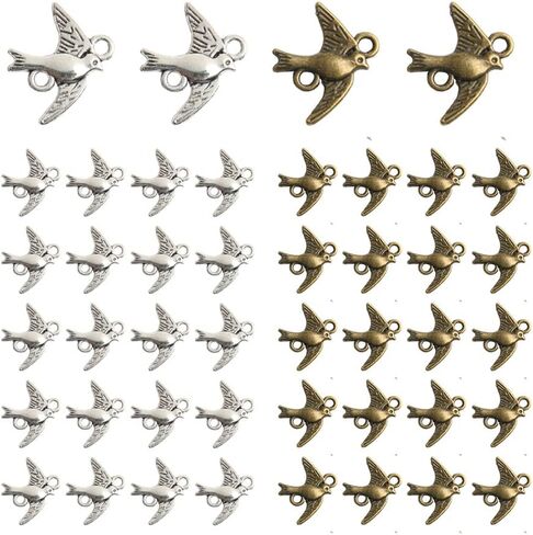 Opexicos 100Pcs Antique Silver Swallow Bird Charm Connector Bracelet Necklace Jewelry Making Handmade DIY in Saudi Arabia