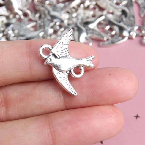 Opexicos 100Pcs Antique Silver Swallow Bird Charm Connector Bracelet Necklace Jewelry Making Handmade DIY in Saudi Arabia