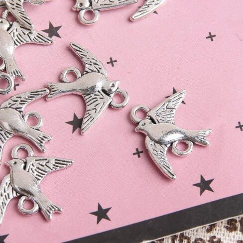 Opexicos 100Pcs Antique Silver Swallow Bird Charm Connector Bracelet Necklace Jewelry Making Handmade DIY in Saudi Arabia