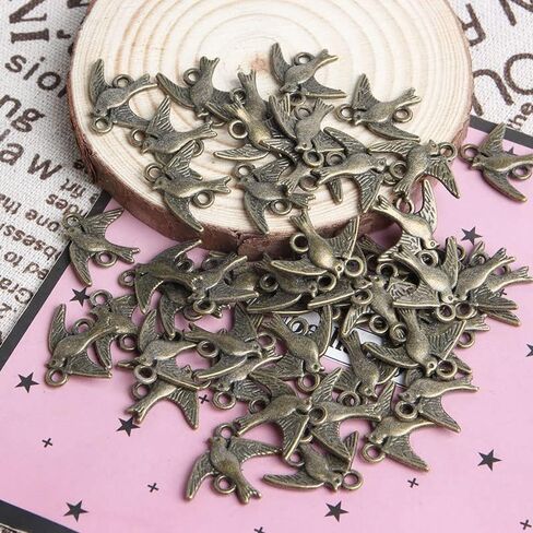 Opexicos 100Pcs Antique Silver Swallow Bird Charm Connector Bracelet Necklace Jewelry Making Handmade DIY in Saudi Arabia