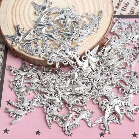 Opexicos 100Pcs Antique Silver Swallow Bird Charm Connector Bracelet Necklace Jewelry Making Handmade DIY in Saudi Arabia