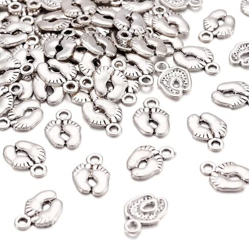 Pandahall 100pcs Tibetan Style Alloy Baby Foot Print Pendants Charms forLove Mom Jewelry Making Supplies Bracelet Keychain Gifts Baby Shower Antique Silver 14x10mm/0.55x0.39inch in Saudi Arabia
