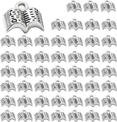 Thinp 50 Pcs Book Charms for Jewelry Making, Silver Book Beads Small Bookish Charms for DIY Bracelet Earring Necklace Jewelry Making in Saudi Arabia