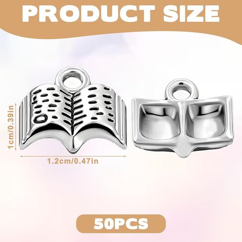 Thinp 50 Pcs Book Charms for Jewelry Making, Silver Book Beads Small Bookish Charms for DIY Bracelet Earring Necklace Jewelry Making in Saudi Arabia