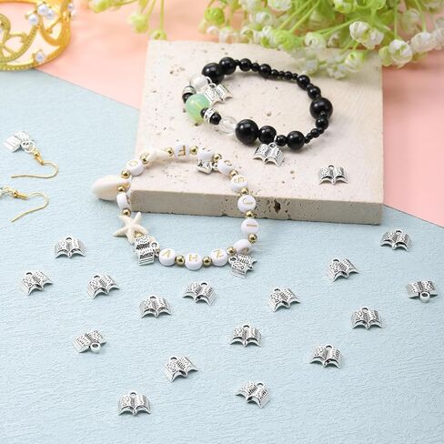 Thinp 50 Pcs Book Charms for Jewelry Making, Silver Book Beads Small Bookish Charms for DIY Bracelet Earring Necklace Jewelry Making in Saudi Arabia