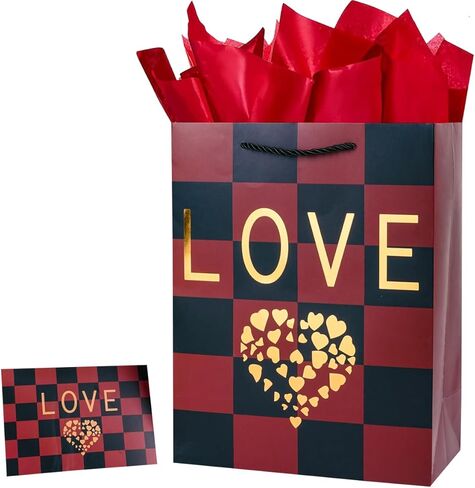 Lyforpyton 12.6 Inch Large Red Gift Bag, Valentine's Day Gift Bag, With Tissue Paper and Card, Suitable for Valentine's Day, Mother's Day, Father's Day, Weddings， Birthday Parties, Anniversaries. in Kuwait