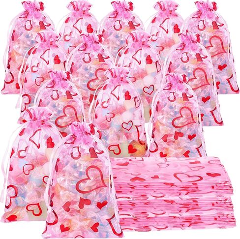 Shappy 100 Pcs Heart Organza Bags Valentine Jewelry Pouch Candy Cookies Packaging Bags for Mother's Day Wedding(4 x 6 Inch,White) in Saudi Arabia