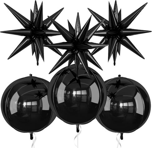 6Pcs Iridescent Foil Balloons,22Inch Clear 4D Round Holographic Ball Balloon and Explosion Star Balloon for Birthday Wedding Baby Shower Prom Party Anniversary Decorations in Saudi Arabia