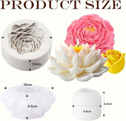 3 قطع قوالب شموع زهور ثلاثية الأبعاد لمستلزمات صنع الشموع، قالب سيليكون لزهرة اللوتس الفاوانيا الوردية للشموع المعطرة للعلاج العطري، صناعة الصابون بنفسك، ديكور منزلي من راتنج الإيبوكسي والجبس الأسمنتي in Kuwait