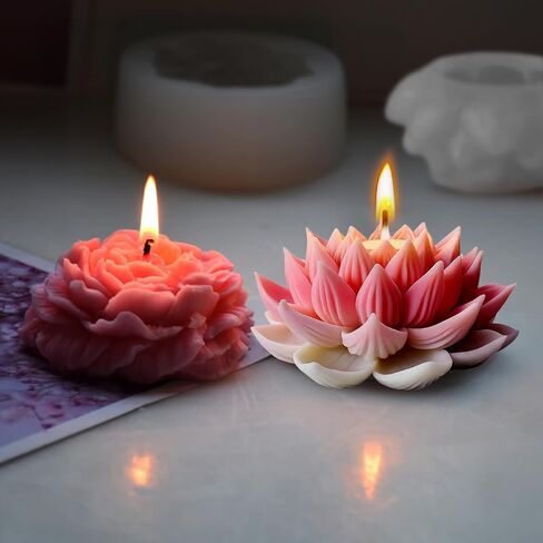 3 قطع قوالب شموع زهور ثلاثية الأبعاد لمستلزمات صنع الشموع، قالب سيليكون لزهرة اللوتس الفاوانيا الوردية للشموع المعطرة للعلاج العطري، صناعة الصابون بنفسك، ديكور منزلي من راتنج الإيبوكسي والجبس الأسمنتي in Kuwait