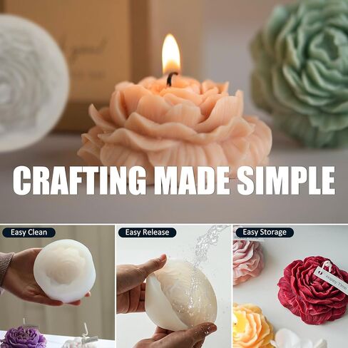 3 قطع قوالب شموع زهور ثلاثية الأبعاد لمستلزمات صنع الشموع، قالب سيليكون لزهرة اللوتس الفاوانيا الوردية للشموع المعطرة للعلاج العطري، صناعة الصابون بنفسك، ديكور منزلي من راتنج الإيبوكسي والجبس الأسمنتي in Kuwait
