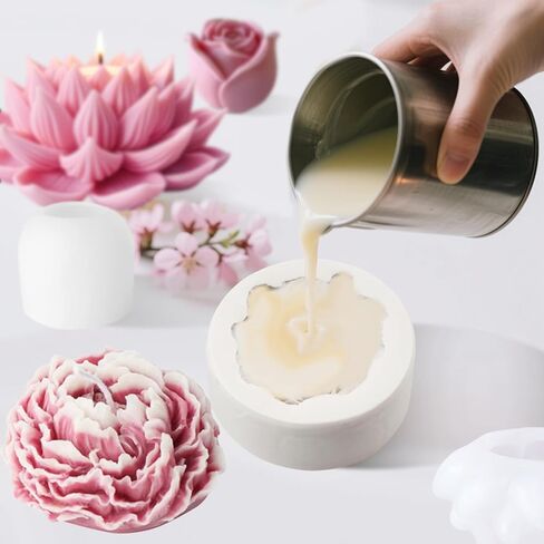 3 قطع قوالب شموع زهور ثلاثية الأبعاد لمستلزمات صنع الشموع، قالب سيليكون لزهرة اللوتس الفاوانيا الوردية للشموع المعطرة للعلاج العطري، صناعة الصابون بنفسك، ديكور منزلي من راتنج الإيبوكسي والجبس الأسمنتي in Kuwait