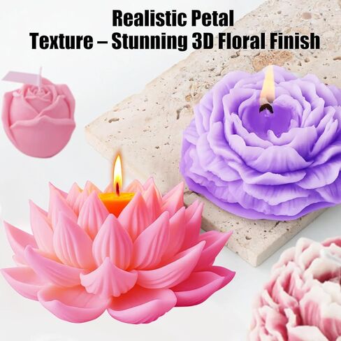 3 قطع قوالب شموع زهور ثلاثية الأبعاد لمستلزمات صنع الشموع، قالب سيليكون لزهرة اللوتس الفاوانيا الوردية للشموع المعطرة للعلاج العطري، صناعة الصابون بنفسك، ديكور منزلي من راتنج الإيبوكسي والجبس الأسمنتي in Kuwait