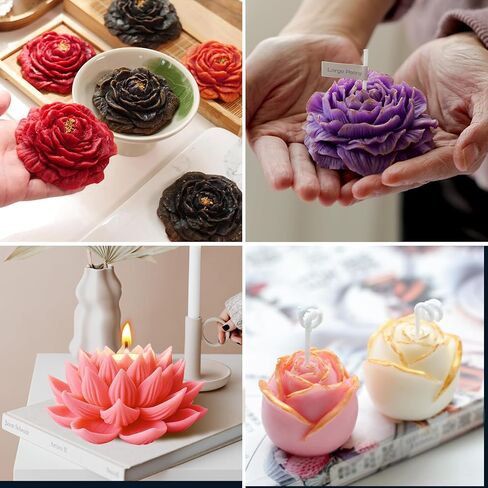 3 قطع قوالب شموع زهور ثلاثية الأبعاد لمستلزمات صنع الشموع، قالب سيليكون لزهرة اللوتس الفاوانيا الوردية للشموع المعطرة للعلاج العطري، صناعة الصابون بنفسك، ديكور منزلي من راتنج الإيبوكسي والجبس الأسمنتي in Kuwait