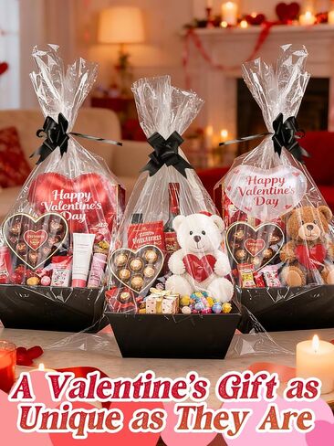 Beeplove 6 Sets Large Thick Kraft Baskets for Gifts Empty - Gift Baskets Empty Kit with Cellophane Wrap and Pull Bows for Valentine's Day Wedding Birthday Bridesmaid Baby Shower, Black in Saudi Arabia