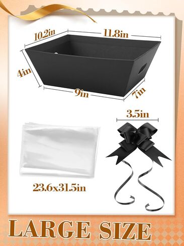 Beeplove 6 Sets Large Thick Kraft Baskets for Gifts Empty - Gift Baskets Empty Kit with Cellophane Wrap and Pull Bows for Valentine's Day Wedding Birthday Bridesmaid Baby Shower, Black in Saudi Arabia