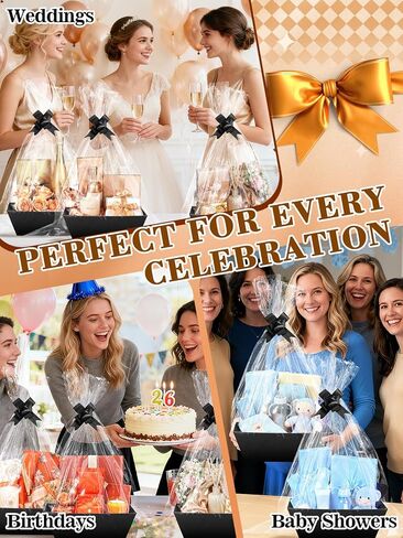 Beeplove 6 Sets Large Thick Kraft Baskets for Gifts Empty - Gift Baskets Empty Kit with Cellophane Wrap and Pull Bows for Valentine's Day Wedding Birthday Bridesmaid Baby Shower, Black in Saudi Arabia