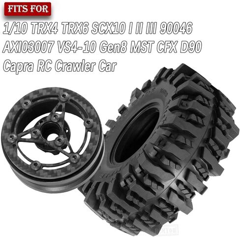RC 1.9In Wheels Tires Carbon Fiber faceplate for 1/10 SCX10 I II III 90046 TRX4 TRX6 AXI03007 VS4-10 Gen8 MST CFX D90 Capra RC Crawler Car,1.9In Beadlock Wheels (Black-A) in Saudi Arabia