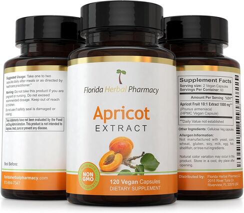 Florida Herbal Pharmacy، كبسولات المشمش 10:1 (120 كبسولة) 500 مجم لكل كبسولة، 1000 مجم (عبوة من قطعة واحدة) in Kuwait