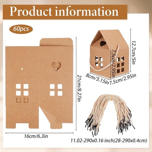 MSHHDK 60 قطعة من علب الهدايا على شكل منزل مع مقابض 5.1 × 3.1 × 3.1 بوصة صندوق حلوى من الورق المقوى صناديق هدايا وصندوق هدايا لحفلات الزفاف وأعياد الميلاد وأعياد الميلاد وحفلات استقبال المولود الجديد in Kuwait