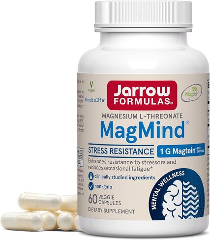 Jarrow Formulas MagMind Stress Resistance with Magtein 1g, L-Theanine and Rhodiolife, Dietary Supplement for Stress and Occasional Fatigue Support, 60 Veggie Capsules, 30 Day Supply in Kuwait
