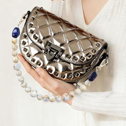 سلسلة حقائب تزيينية مقلدة من الأحجار الكريمة مقاس 16.93 بوصة/43 سم، مقبض محفظة مطرز من الأكريليك، مقبض حقيبة يد قصيرة مطرز بمقبض بديل لحزام المحفظة (Style4، بيج وأزرق) in Kuwait