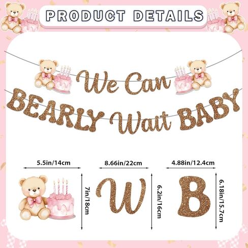 We Can Bearly Wait Baby Shower Decorations - Bear Baby Shower Decorations We Can Bearly Wait Sign Glitter Brown Banner with Hanging Swirls for Baby Girl Gender Reveal Party Supplies in Saudi Arabia