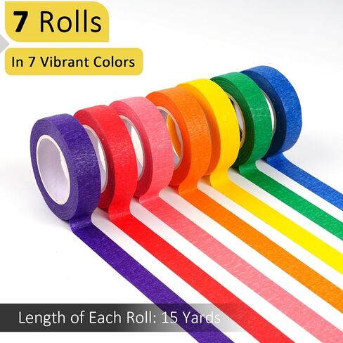 7 Pack Colored Masking Tapes, Painters Tapes for Arts and Crafts, Drafting Craft Tape, Colorful Artist Tape 105yd（0.4IN*15yd*7） A in Saudi Arabia