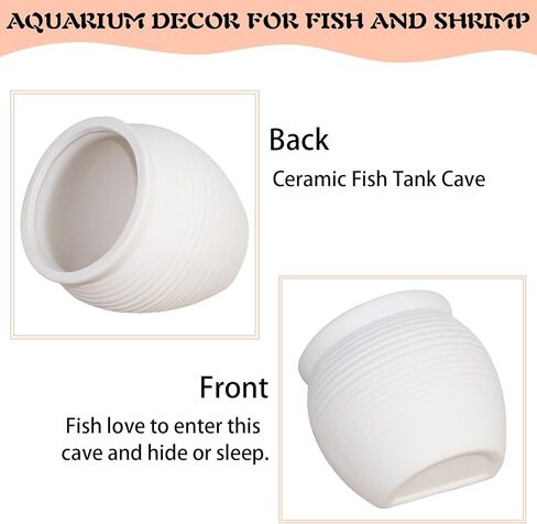 Ceramic Aquarium Decoration Jar – White Betta Fish Tank Ornament, Natural Hiding Cave with 8cm / 3.15inch Dia. Round Opening – Aquascape Décor for Fish, Shrimp, Reptiles use in Saudi Arabia