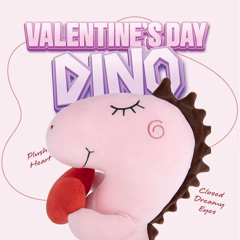 حيوان محشو على شكل ديناصور من القطيفة لعيد الحب من ArtCreativity - طوله 30.48 سم - ديناصورات لطيفة باللون الوردي الفاتح مع قلب أحمر - لعبة ديناصور وردية - هدايا عيد الحب لها in Kuwait