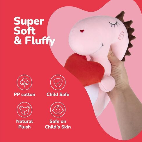 حيوان محشو على شكل ديناصور من القطيفة لعيد الحب من ArtCreativity - طوله 30.48 سم - ديناصورات لطيفة باللون الوردي الفاتح مع قلب أحمر - لعبة ديناصور وردية - هدايا عيد الحب لها in Kuwait