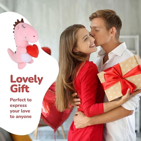 حيوان محشو على شكل ديناصور من القطيفة لعيد الحب من ArtCreativity - طوله 30.48 سم - ديناصورات لطيفة باللون الوردي الفاتح مع قلب أحمر - لعبة ديناصور وردية - هدايا عيد الحب لها in Kuwait