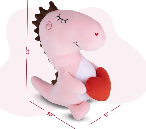 حيوان محشو على شكل ديناصور من القطيفة لعيد الحب من ArtCreativity - طوله 30.48 سم - ديناصورات لطيفة باللون الوردي الفاتح مع قلب أحمر - لعبة ديناصور وردية - هدايا عيد الحب لها in Kuwait