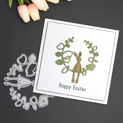 Easter Rabbit Metal Die Cuts,Easter Bunny Leaves Wreath Swing Frame Festival Cutting Dies Cut Stencils for DIY Photo Decorative Embossing Paper Dies for Scrapbooking Card Making in Saudi Arabia