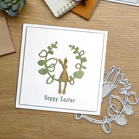 Easter Rabbit Metal Die Cuts,Easter Bunny Leaves Wreath Swing Frame Festival Cutting Dies Cut Stencils for DIY Photo Decorative Embossing Paper Dies for Scrapbooking Card Making in Saudi Arabia