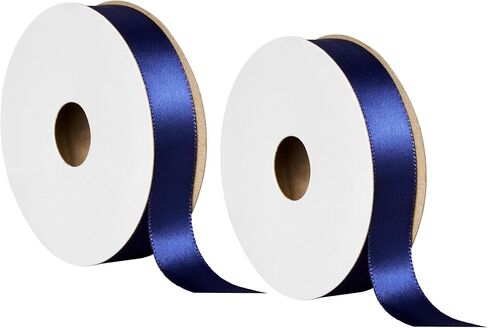 Offray 453931 5/8" Wide Single Face Satin Ribbon for Gift Wrapping, Decoration, and Crafts, Two Pack of 6-Yard Spools, Navy Blue in Kuwait