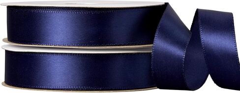 Offray 453931 5/8" Wide Single Face Satin Ribbon for Gift Wrapping, Decoration, and Crafts, Two Pack of 6-Yard Spools, Navy Blue in Kuwait