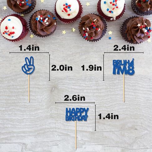 24Pcs Bruh I'm 8 Cupcake Toppers - Blue Glitter | Happy 8th Birthday, Cheers to 8 Years Cupcake Picks Decorations | Kids Boys Girls 8th Birthday Party Supplies in Kuwait