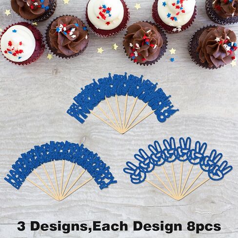 24Pcs Bruh I'm 8 Cupcake Toppers - Blue Glitter | Happy 8th Birthday, Cheers to 8 Years Cupcake Picks Decorations | Kids Boys Girls 8th Birthday Party Supplies in Kuwait