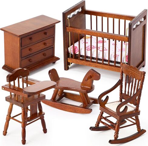 5 Pcs 1: 12 Scale Wooden Dollhouse Furniture Set Miniature Wood Bedroom Furniture Wooden Dollhouse Accessories Encourage Creative and Imaginative Play for Kid Miniature Bathroom (Wood Color) in Saudi Arabia