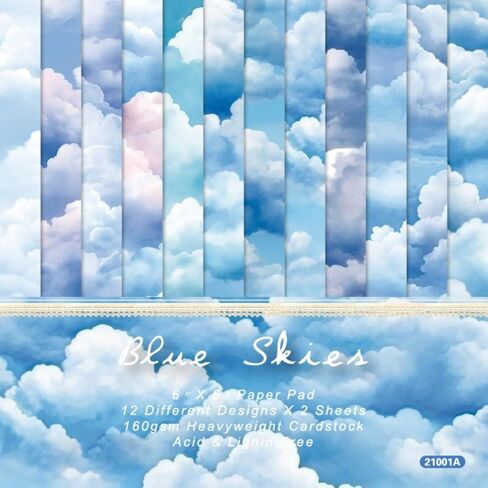 LZBRDY 6"X6" 24 Sheet Decorative Craft Paper Sheet Pads, Blue Sky Clouds Patterns, 160GSM Junk Journal Single-Sided Scrapbook Paper Kit in Saudi Arabia