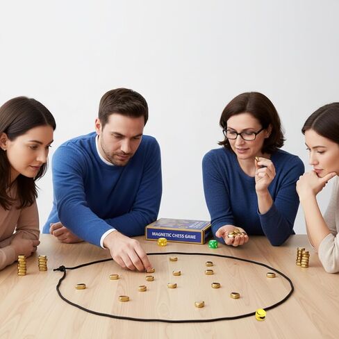 Magnetic Chess Game, Magnet Game with String for 2 or 4 Players，40 Magnetic Rocks and Chess Board Mat, Fun Magnetic Chess Set Family Games for Kids and Adults Indoor Outdoor Games Travel Camping Party in Saudi Arabia