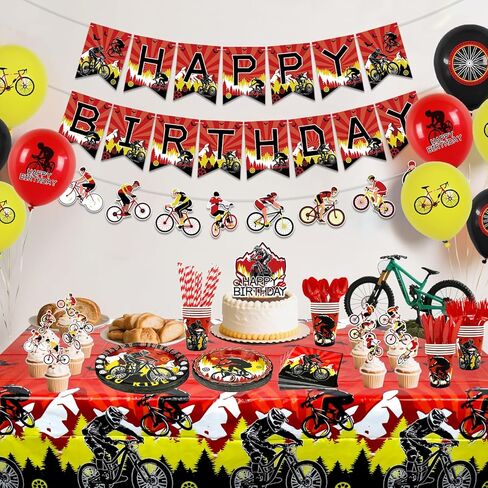 Bicycle Birthday Party Decorations - Bicycle Party Supplies including Banner, Plate, Cake Topper, Cup, Napkin, Balloon, Tablecloth - Serves 20 in Kuwait