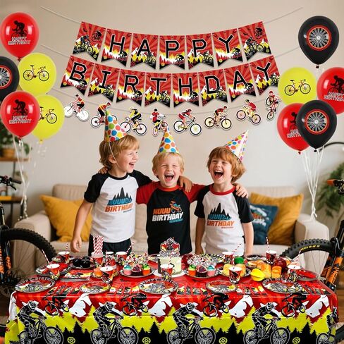 Bicycle Birthday Party Decorations - Bicycle Party Supplies including Banner, Plate, Cake Topper, Cup, Napkin, Balloon, Tablecloth - Serves 20 in Kuwait