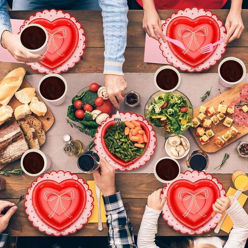 Zhehao 144 Pcs Valentine's Day Party Supplies Set for 24 Red Heart Bow Decorations Valentines Love Plates and Napkins Disposable Cup Valentine Tableware for Wedding Gathering Engagements Anniversary in Saudi Arabia
