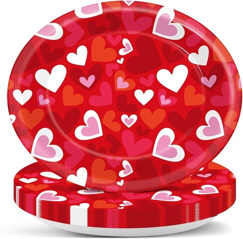50Pcs Valentine's Party Oval Plates 11 Inch Disposable Conversation Heart Paper Plate Valentine Tableware Dinnerware Set Heart Platter Dish Tray for Anniversary Wedding Party Decor Supplies in Saudi Arabia